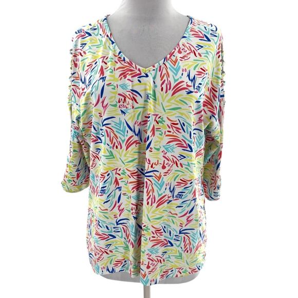 Lulu B Tropical Brushstrokes UPF Top Sz M - Picture 1 of 7